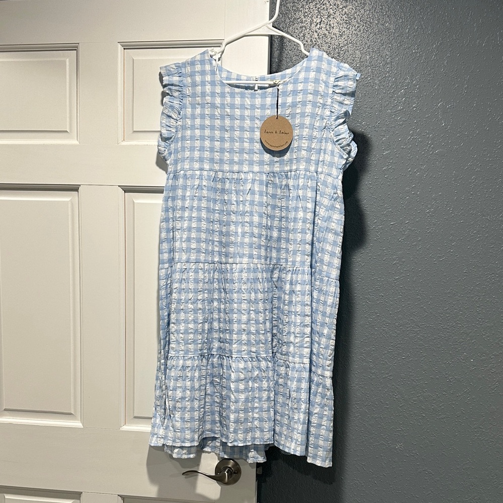 Chic Light Blue Gingham Dress